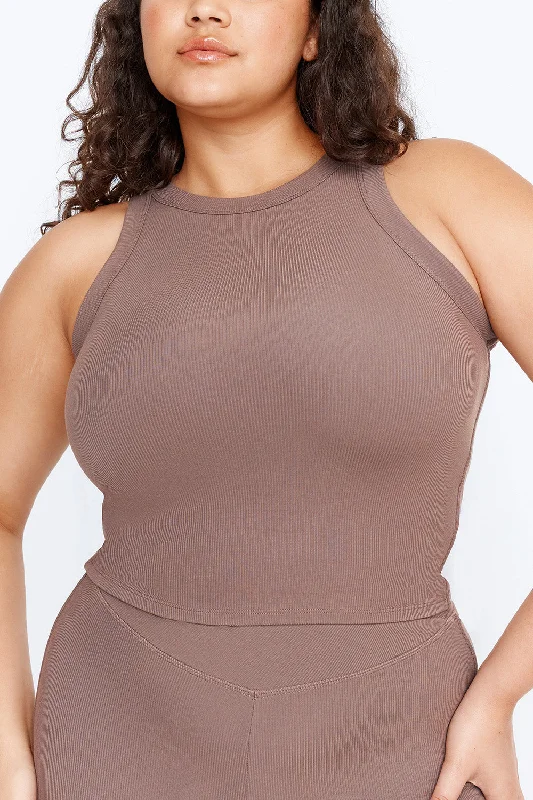 365 SCULPTING LOUNGE RACER TANK - MOCHA