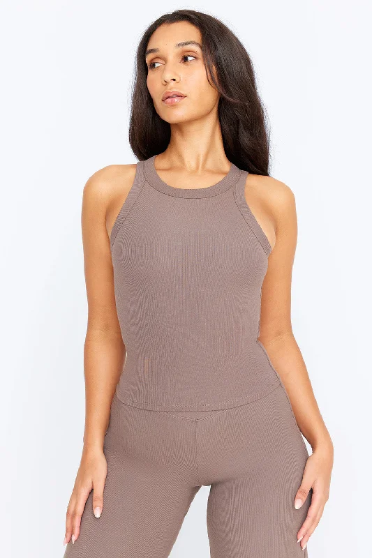 365 SCULPTING LOUNGE RACER TANK - MOCHA