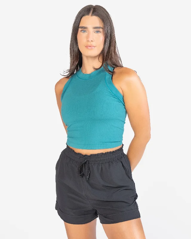 Bella Ribbed Crop Tank - Harbor