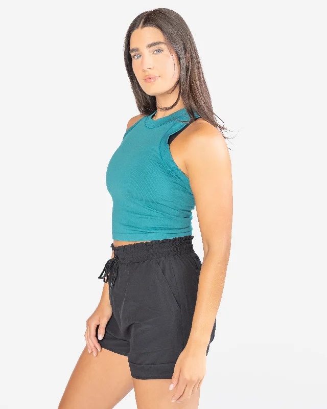 Bella Ribbed Crop Tank - Harbor