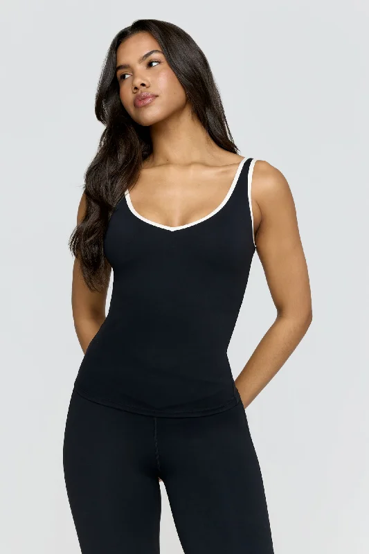 DayFlex Built-In Support Plunge Neck Vest - Shadow Black And Milk