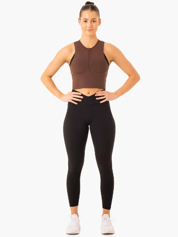 Embody Zip Up Crop - Chocolate