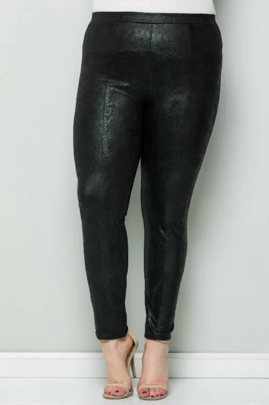 Faux Suede Snake Skin Plus Leggings In Black