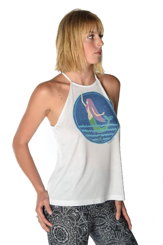 Mermaid on flowy high neck tank