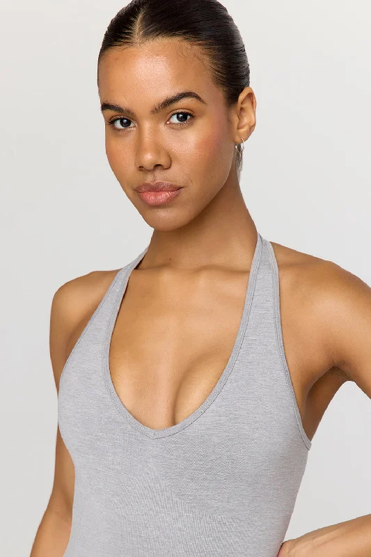 SCULPT SEAMLESS HALTER TANK - LIGHT GREY MARL