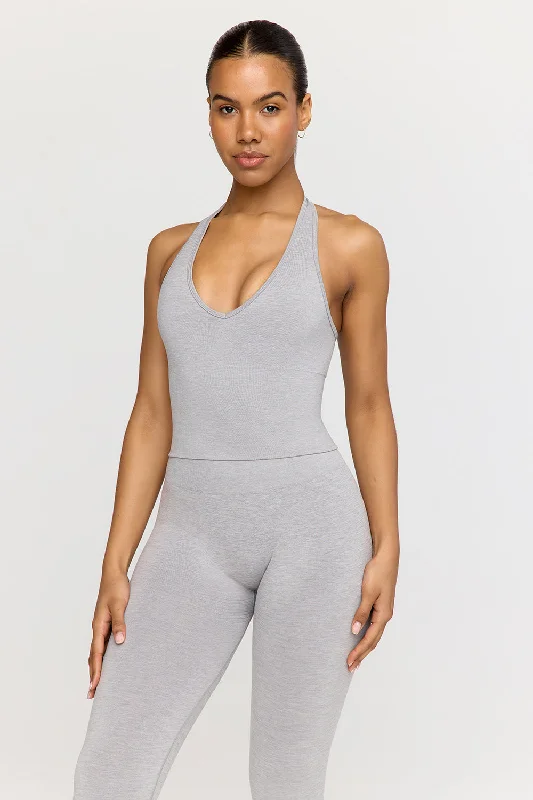 SCULPT SEAMLESS HALTER TANK - LIGHT GREY MARL