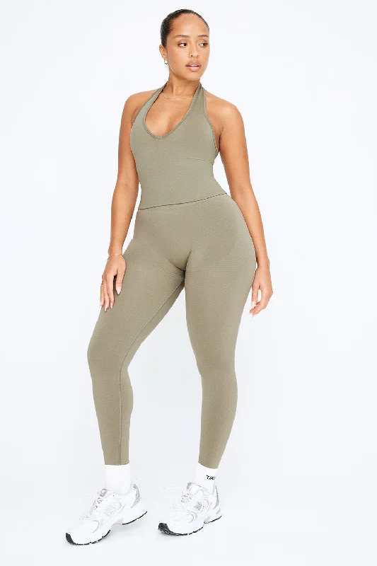 SCULPT SEAMLESS HALTER TANK - OLIVE MARL