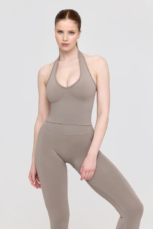 SCULPT SEAMLESS HALTER TANK - PEBBLE MARL