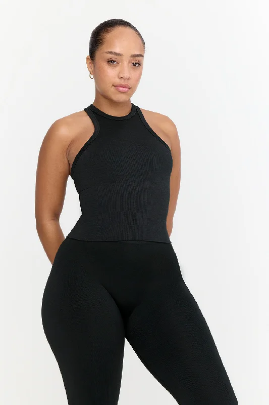 SCULPT SEAMLESS RIBBED RACER TANK - BLACK MARL