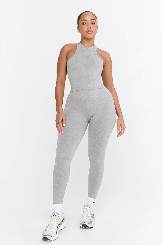 SCULPT SEAMLESS RIBBED RACER TANK - LIGHT GREY MARL