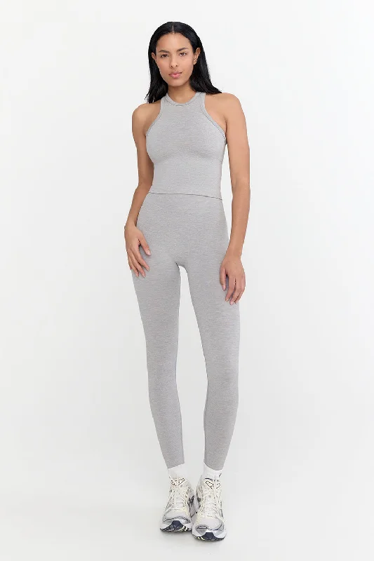 SCULPT SEAMLESS RIBBED RACER TANK - LIGHT GREY MARL