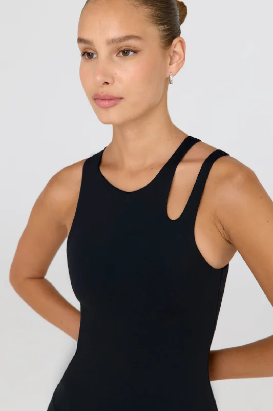 SKINLUXE BUILT-IN SUPPORT CUT OUT SHOULDER VEST - SHADOW BLACK