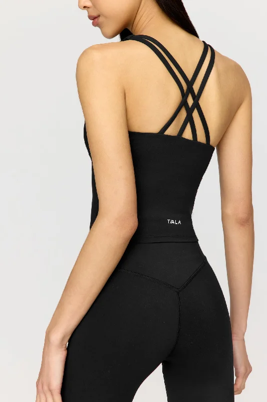 SKINLUXE BUILT-IN SUPPORT STRAPPY BACK CAMI TOP - SHADOW BLACK