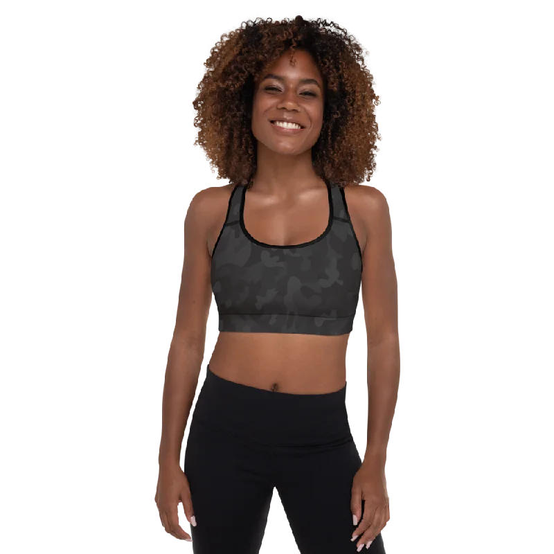 Black Camo Padded Sports Bra