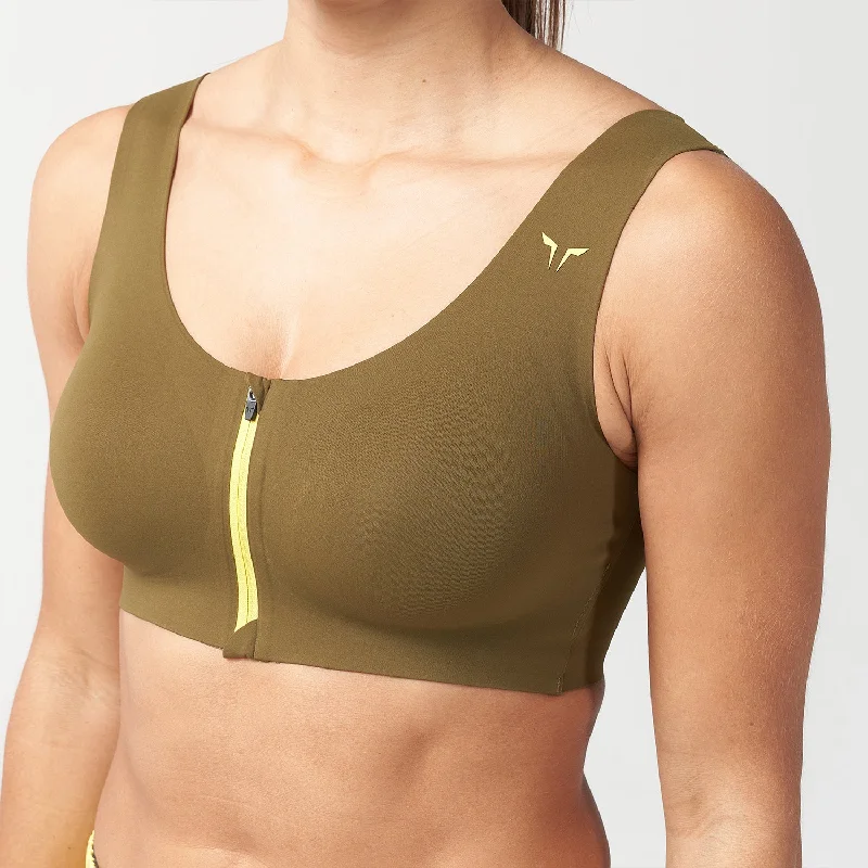 LAB360° Every Day Zip Up Bra - Dark Olive