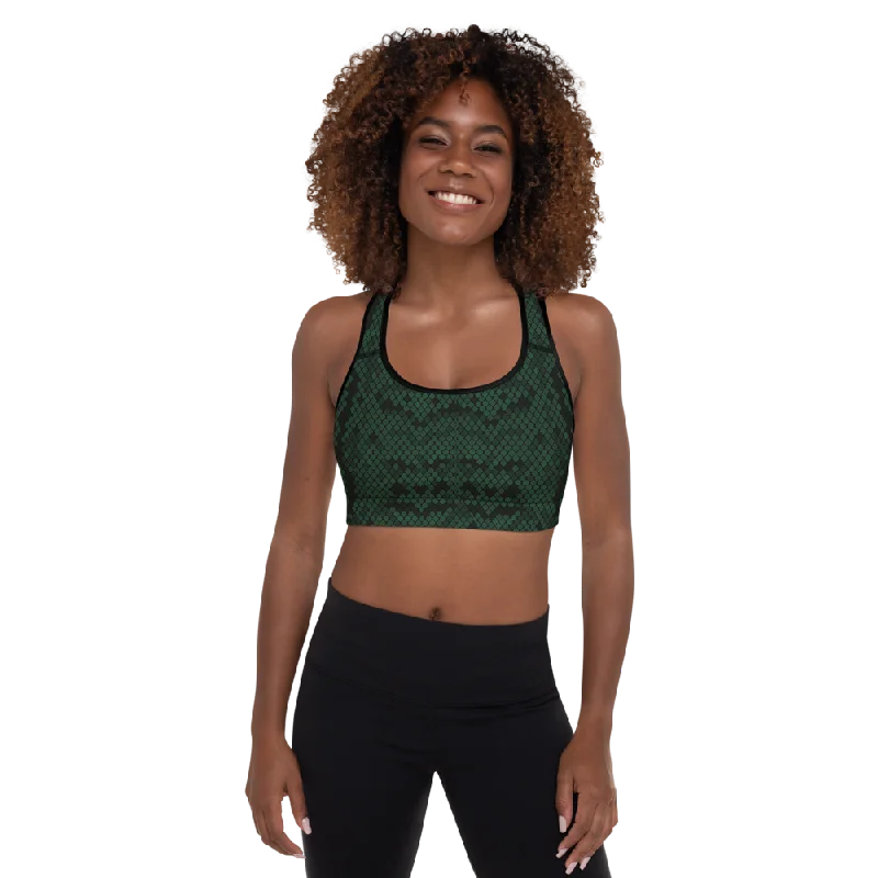 Dark Green Python Padded Sports Bra