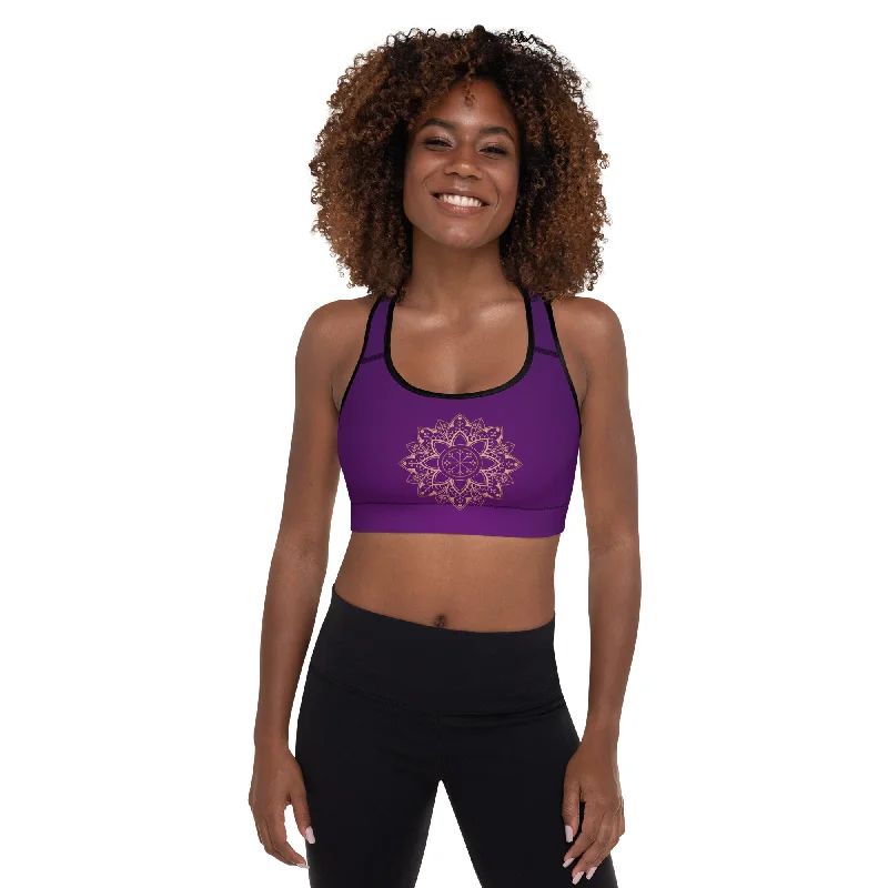 Purple and Gold Mandala Padded Sports Bra