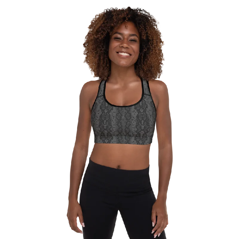 Black Snake Skin Padded Sports Bra