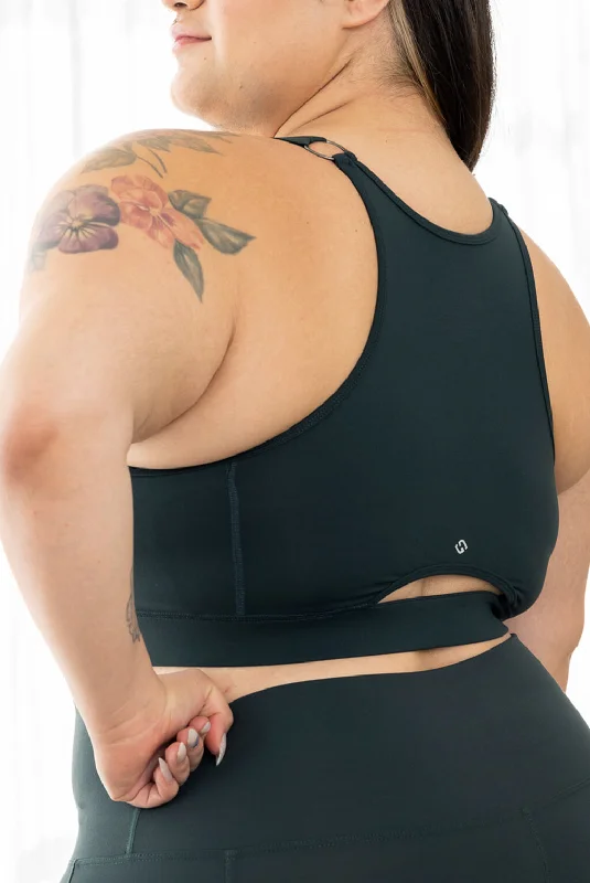 Zip Front Sports Bra - Evergreen