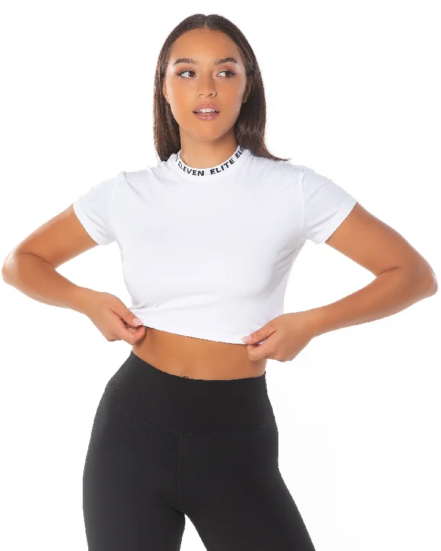 Cropped Ribbed Collar T-shirt - White