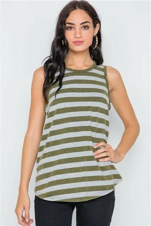 Olive Color-Block Distressed Yoga Tank Top