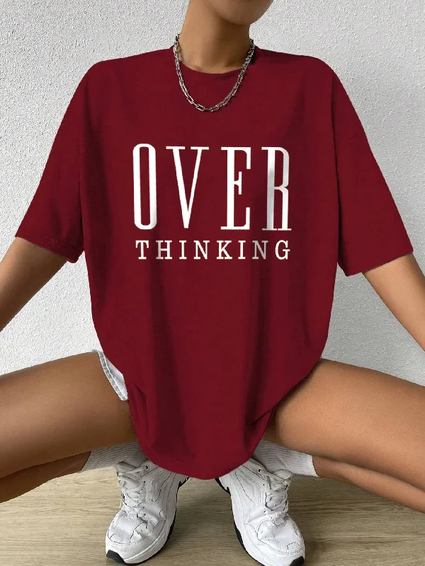 FZ Women's Over Thinking Letter Print Breathable Vintage Oversized Tee