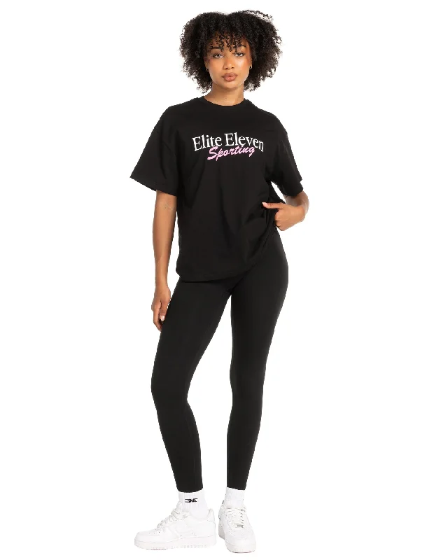 Women's Script Oversized Tee - Black / Pink