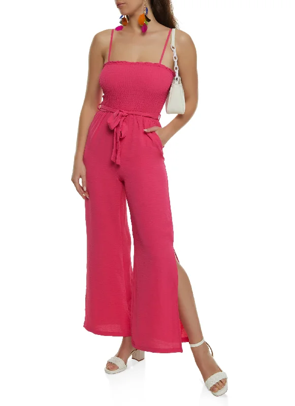 Smocked Tie Waist Jumpsuit