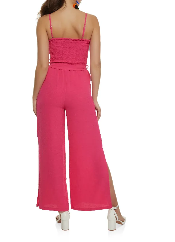 Smocked Tie Waist Jumpsuit