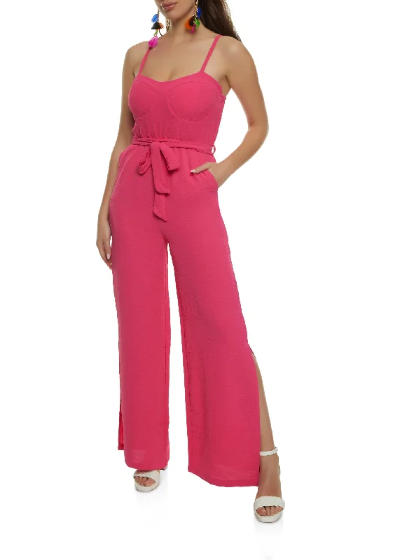 Tie Waist Bustier Wide Leg Jumpsuit