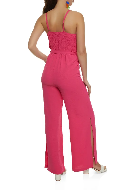 Tie Waist Bustier Wide Leg Jumpsuit