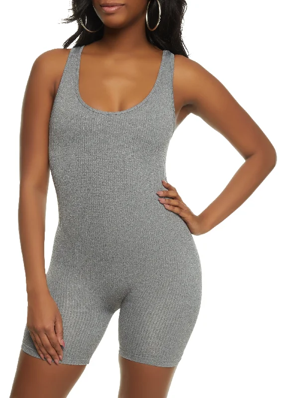 Seamless Ribbed Scoop Neck Romper