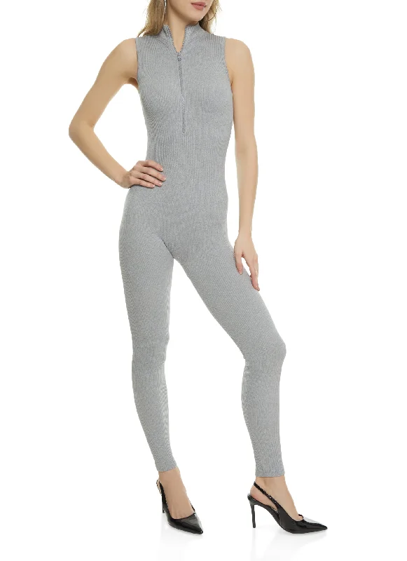 Mock Neck Zip Front Sleeveless Catsuit