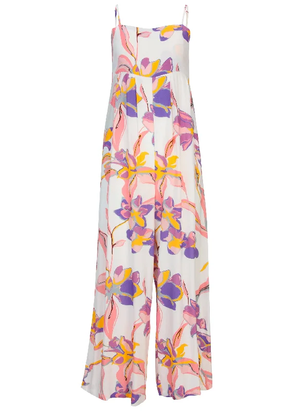 Square neck printed jumpsuit  - White Multi