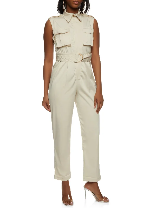 Zip Front Belted Jumpsuit