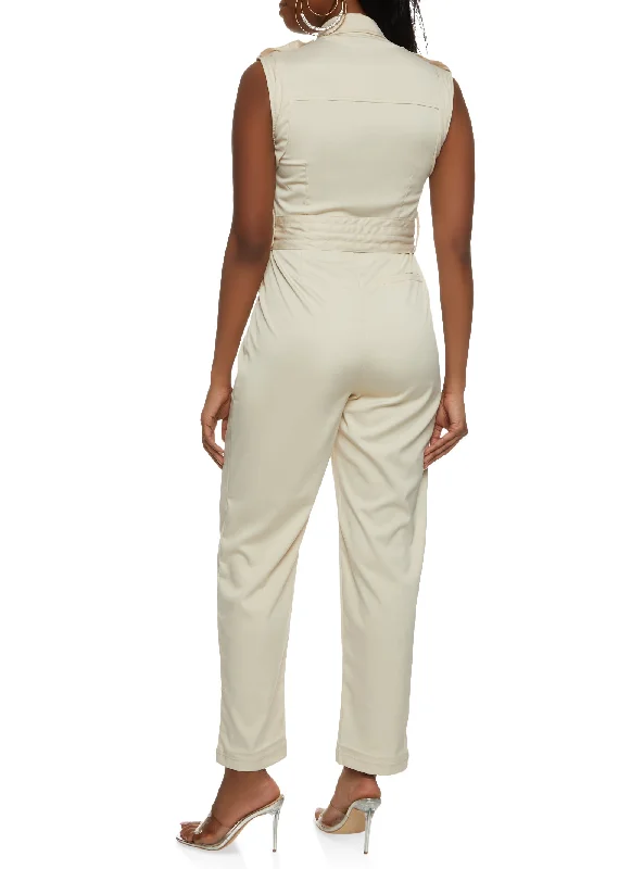 Zip Front Belted Jumpsuit