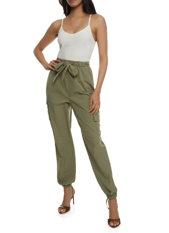 V Neck Paper Bag Waist Cami Jumpsuit