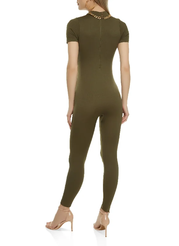 Seamless Short Sleeve Half Zip Catsuit