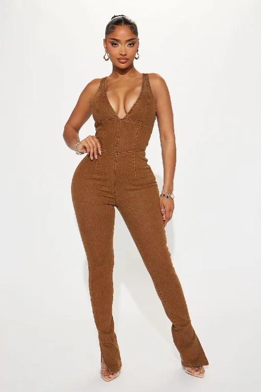 Out West Denim Jumpsuit - Brown