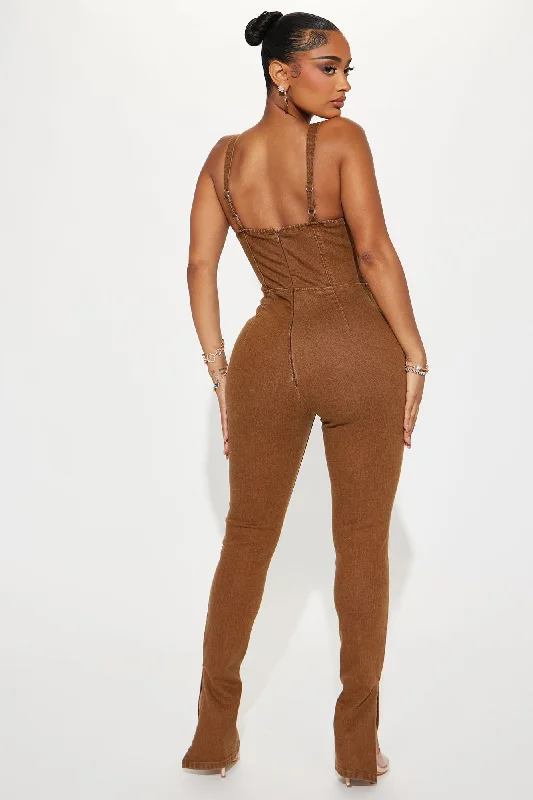 Out West Denim Jumpsuit - Brown