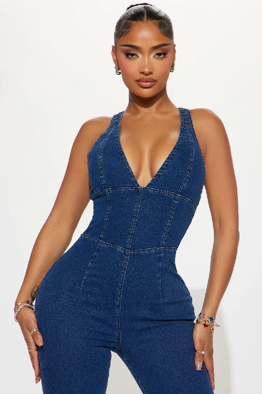 Out West Denim Jumpsuit - Dark Wash