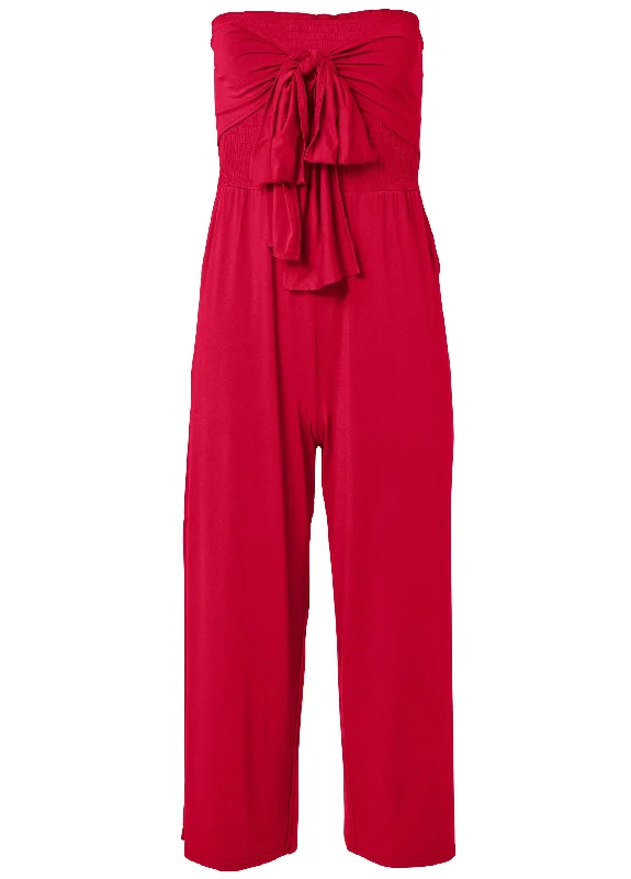 Smocked tie-front jumpsuit - Red