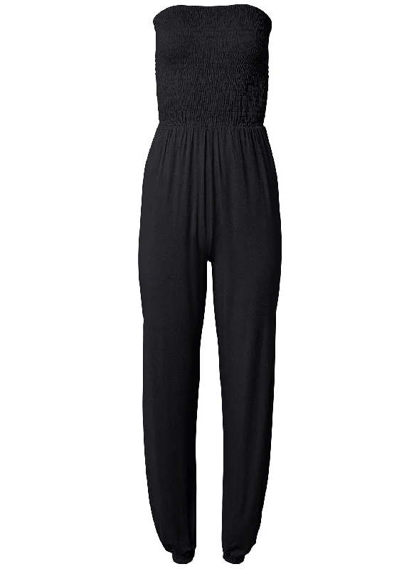 Smocked side slit jumpsuit - Black