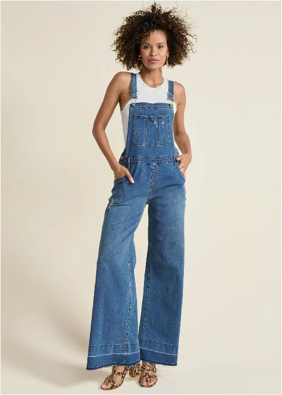 Denim flare overalls  - Medium Wash