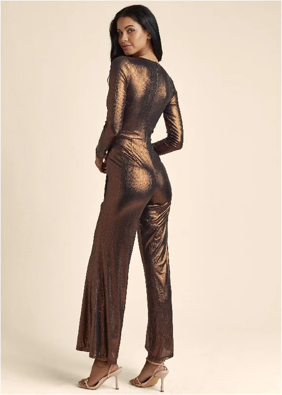 Twist front jumpsuit - Black & Bronze