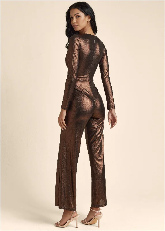 Twist front jumpsuit - Black & Bronze