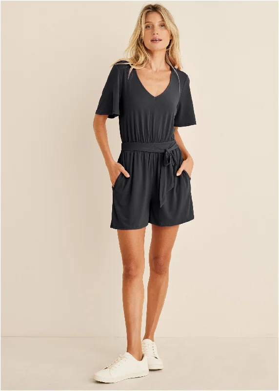 Tie waist romper - Black