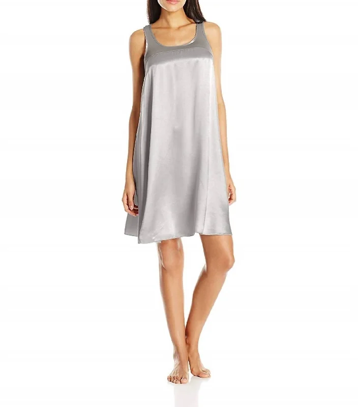 Lindsay Satin And Rib Nightgown In Dark Silver