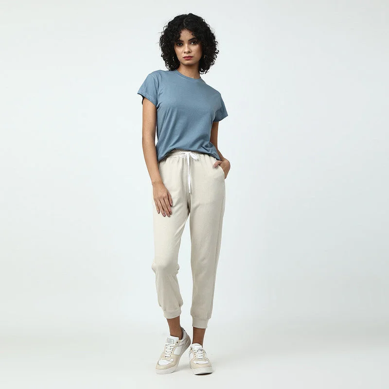 Organic Cotton Women Jogger Set | Blue & Off-White