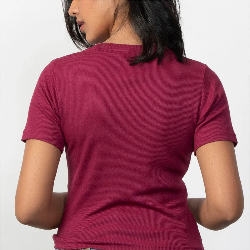 Cotton Modal Ribbed Scoop Neck Top | Berry Pink